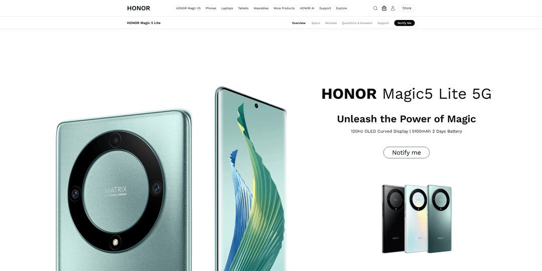 Honor Magic5 Lite Landing Page