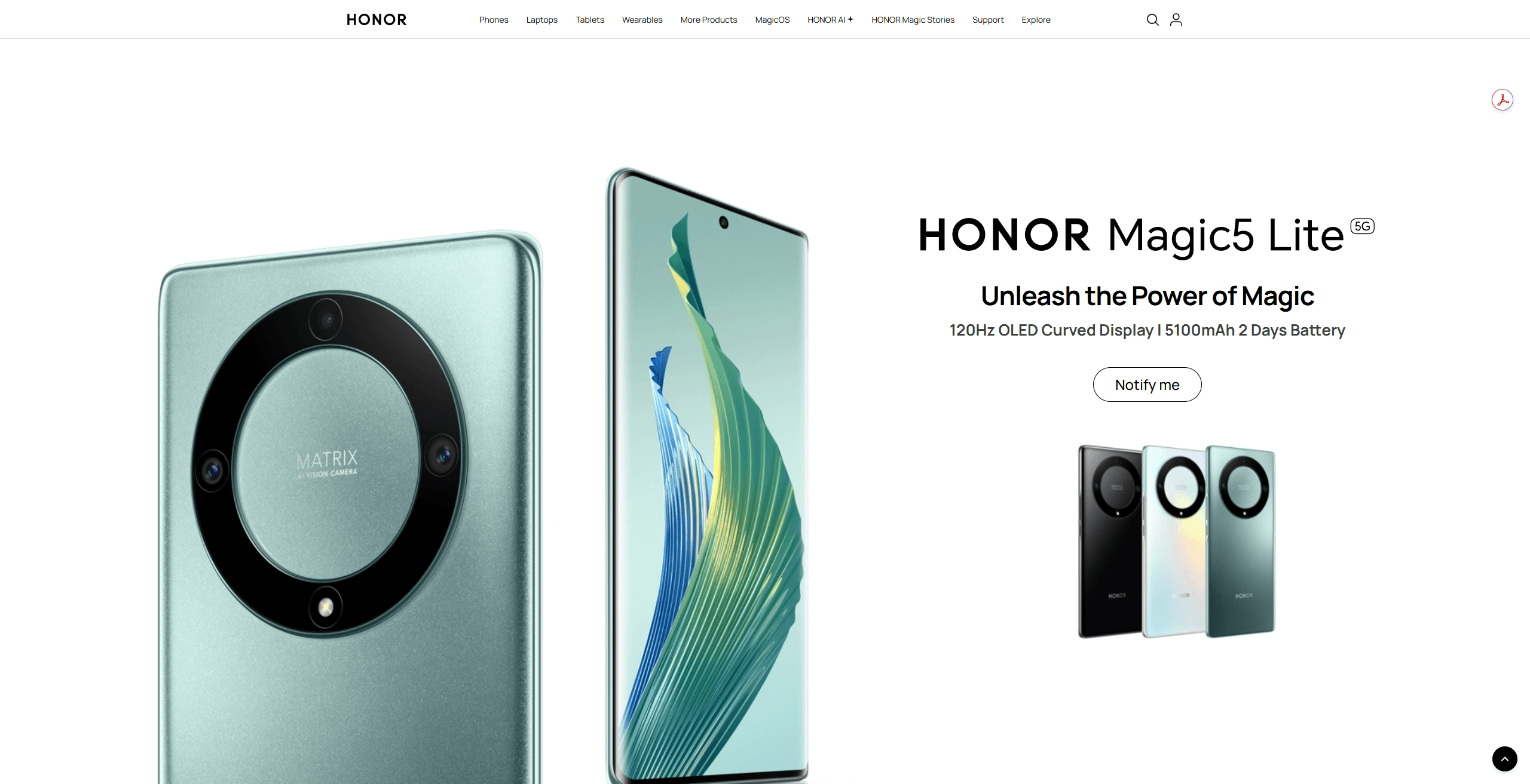 Honor Magic5 Lite Landing Page